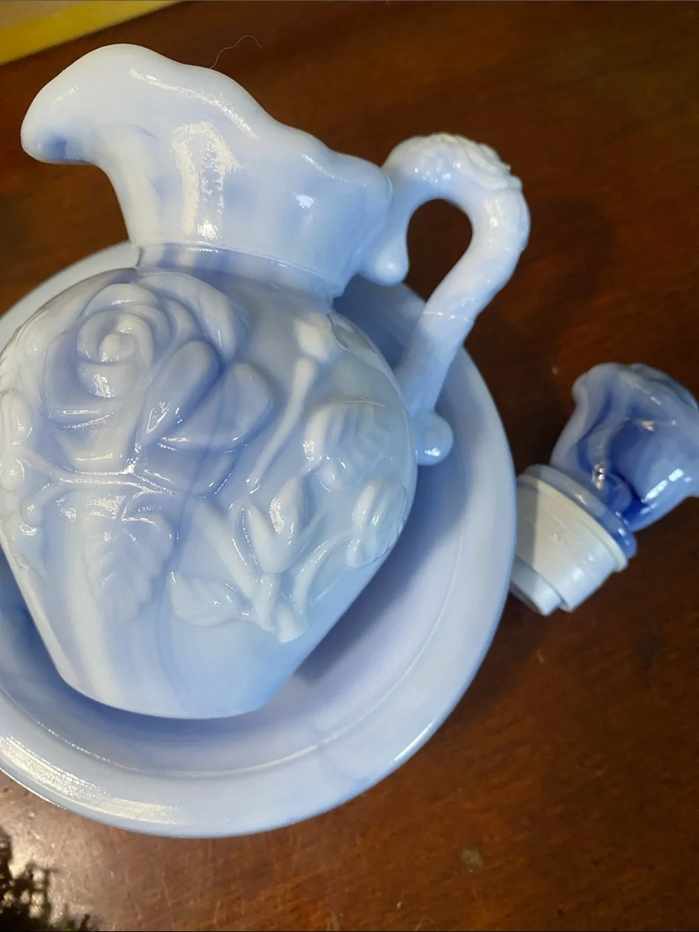 Avon Victoriana  Blue Slag Pitcher & Bowl Set